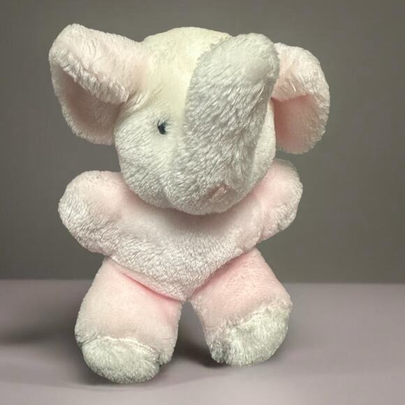 Vintage musical wind up pink white elephant plush stuffed animal toy sunshine